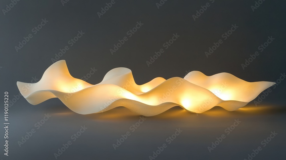 Poster custom shape lights arranged in a wave-like formation, glowing softly with clear space for copy in t