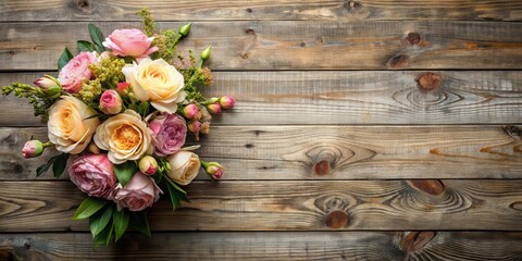 Fototapeta premium Elegant Floral Arrangement on Distressed Wooden Wall Background , wooden wall, antique