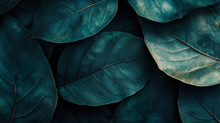 Obraz premium Marco Dark green leaf closeup texture background wallpaper