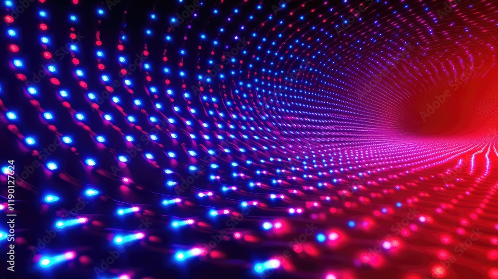 Poster glowing custom shape lights in a wave-like pattern with ample space for copy in the lower part of th