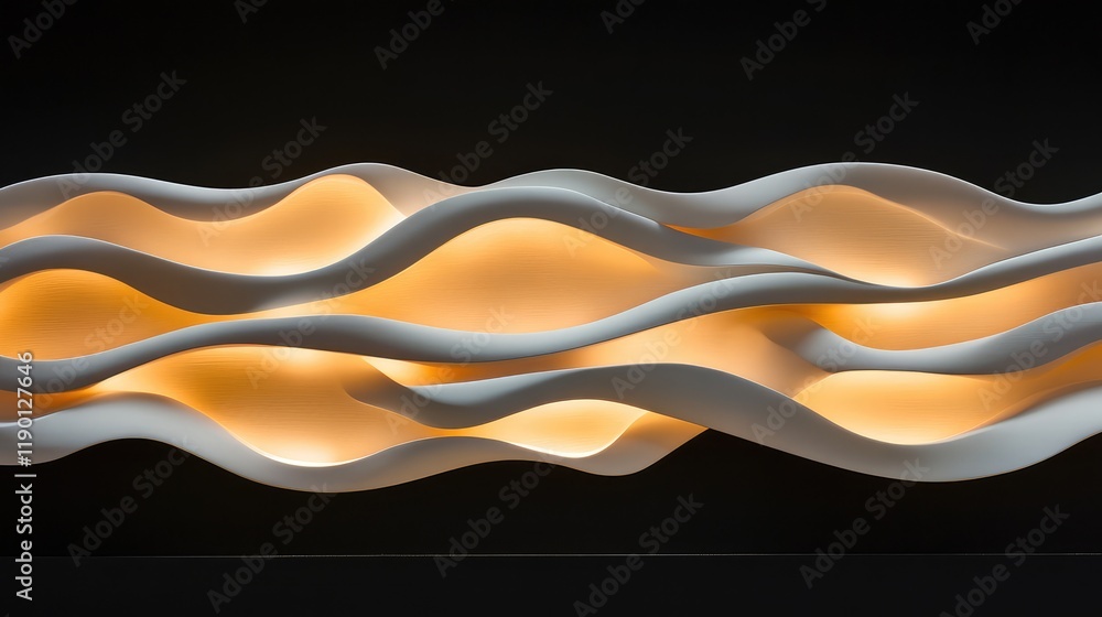 Poster glowing custom shape lights in a wave-like pattern with ample space for copy in the lower part of th