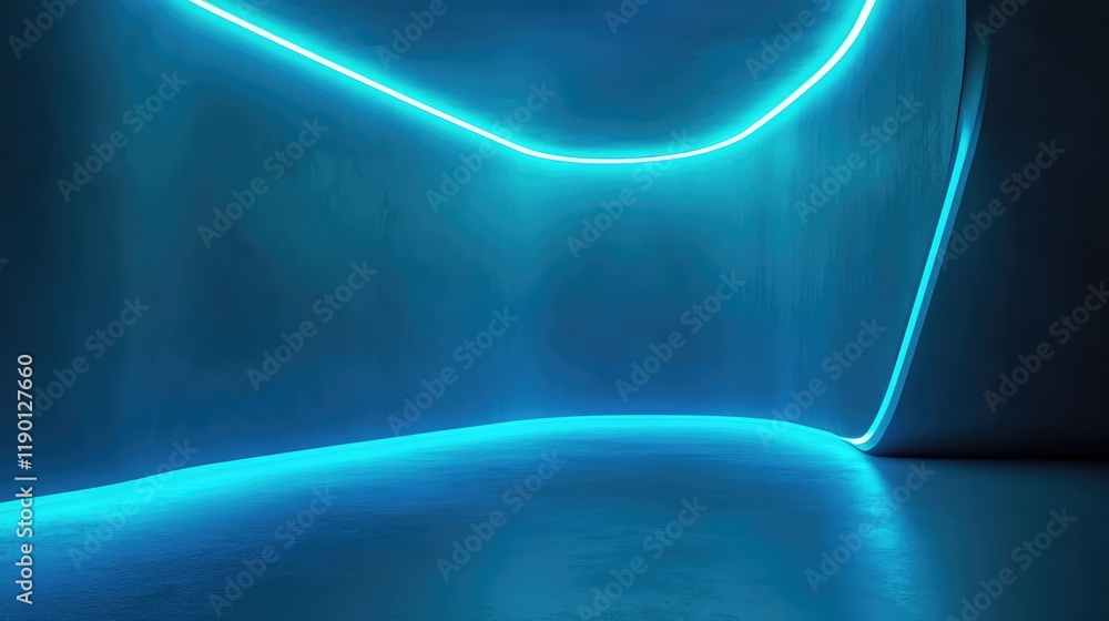Poster glowing custom shape lights in a wave-like pattern with ample space for copy in the lower part of th