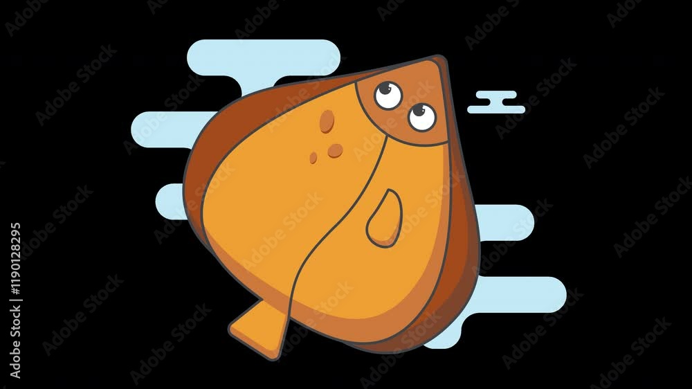 Poster a cartoon illustration of a whimsical fish with a smiling face and distinctive features against a si