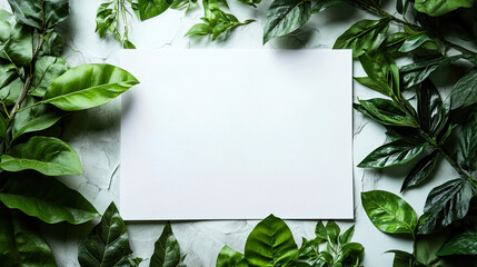 Naklejka premium White copy space paper with eco green leaves&nbsp;background