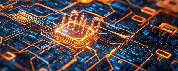 Fototapeta premium Digital fortress' security is fortified by AI's advanced cybersecurity measures.