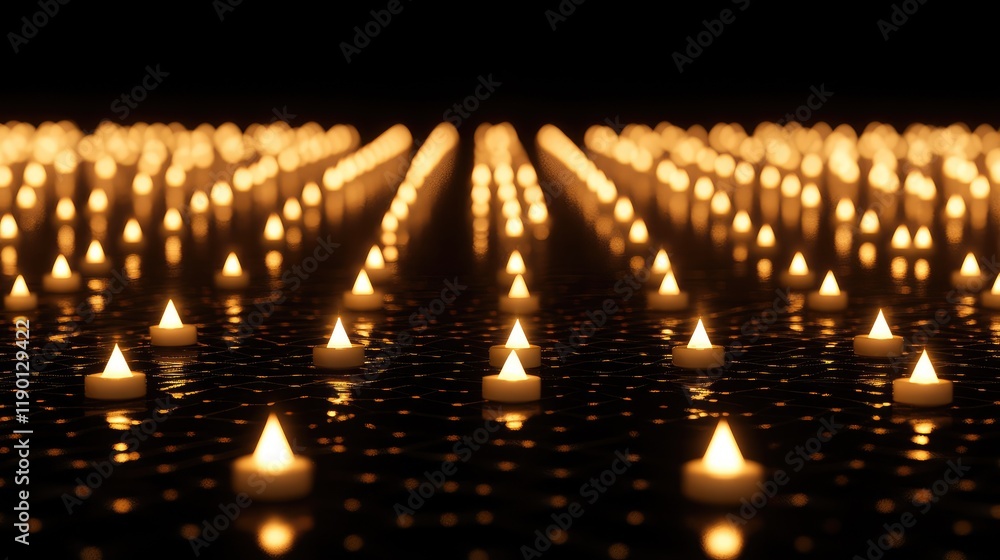 Poster soft glowing custom shape lights arranged in a random pattern, with clear space for copy on the bott