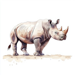 Obraz premium Rhino standing on a white background in a studio setting with clear visibility of its features and structure