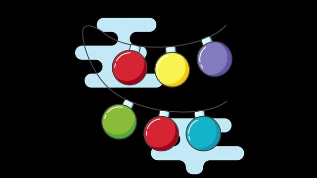 Colorful decorative lights on a black background in a flat design style.