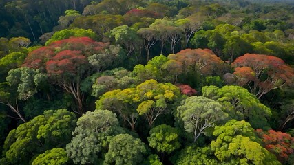 Bird's-Eye View: Rainbow Eucalyptus Trees Amidst the Vibrant Rainforest Canopy