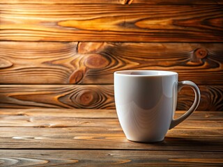 Minimalist white ceramic mug mockup on wood, ideal for branding and lifestyle photography showcasing drinkware.
