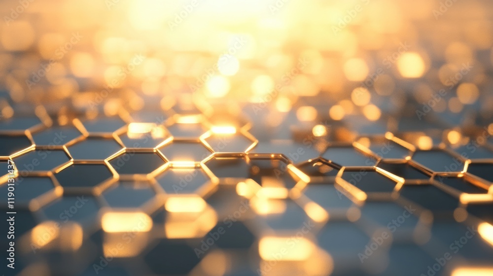 Poster reflective surfaces arranged in a golden honeycomb pattern create an enchanting visual effect, captu