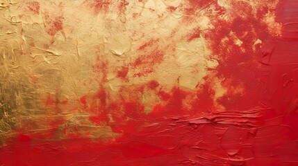Chinese Abstract gold ink in red paper texture fat paint on surface background Flat lay top view copy space