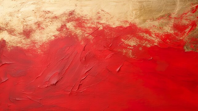 Chinese Abstract gold ink in red paper texture fat paint on surface background Flat lay top view copy space