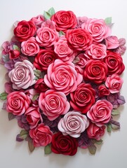 Obraz premium Vertical top view red and pink rose love and wedding decoration Valentines day background