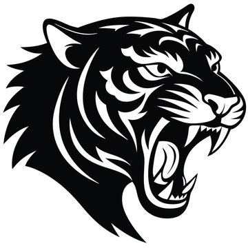 recommend clip art: Powerful tiger roaring silhouette icon for design