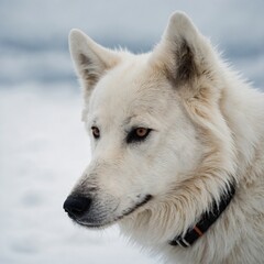 Obraz premium A close-up of an Arctic dog’s sharp ears, white background.