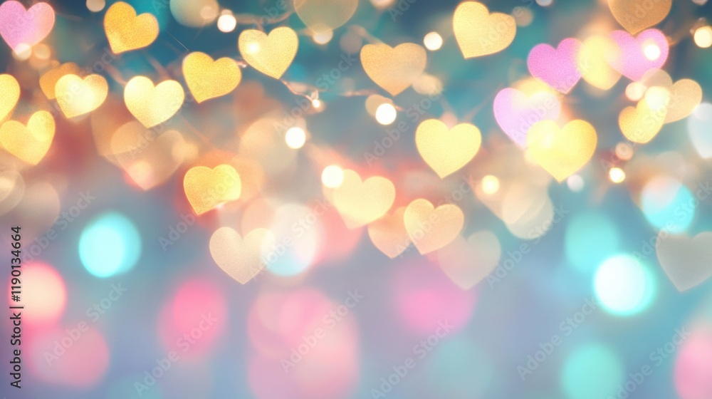 Poster a display of pastel hearts shimmering in a soft bokeh light backdrop creates a whimsical and enchant