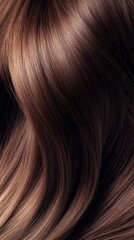 Fototapeta premium Beautiful model girl with Brown hair strand,silky healthy chestnut wavy hair strand,hair wavy ribbon, with smooth,Keratin straightening,Treatment,straight long hair,procedures,Smooth hairstyle.