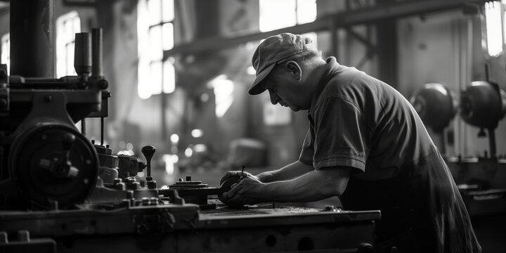 worker, old factory, manufacture. Experienced workers. scenes of skilled mass manufacturing and production.