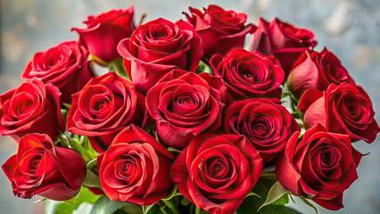 Obraz premium Stunning high-resolution image of a luxurious red rose bouquet, showcasing exquisite detail and depth.