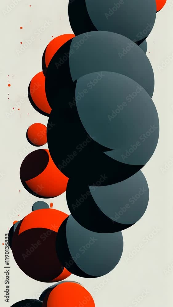Poster abstract composition featuring overlapping spheres in contrasting colors and shapes on a light backg