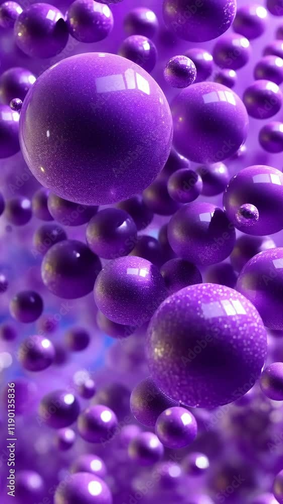Poster colorful purple spheres floating in a mesmerizing pattern within a dynamic background