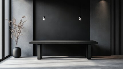 A professional product shoot setup with a dark grey backdrop, a simple table, and strategically placed black and white lights