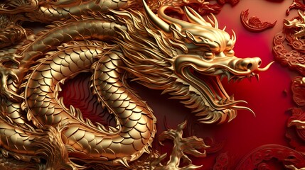 Obraz premium Chinese new year dragon and Happy new year Golden traditional chinese dragon background