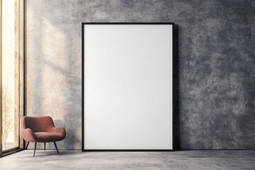White poster on floor with blank frame mockup for you design. Layout mockup good use for your design preview.