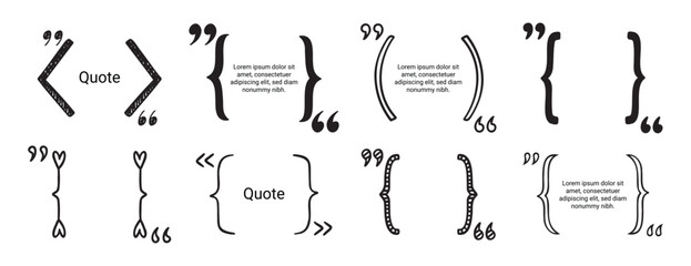 quote doodle hand drawn text box for design, website, banner. brackets and quotation marks set element quotation bubble empty template for quote