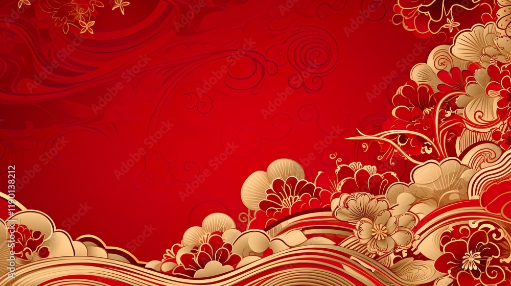 Wall mural chinese traditional background design with abstract pattern in red background chinese red textured p