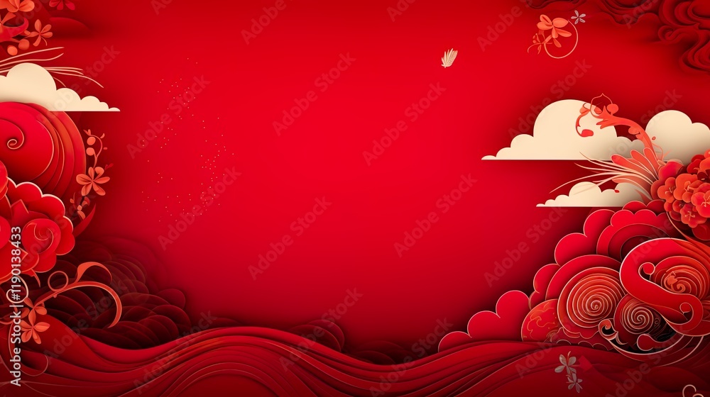Wall mural chinese traditional background design with abstract pattern in red background chinese red textured p