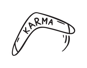 Karma boomerang and karma concept doodle hand drawn icon social media. Outline drawing karma line clipart symbol