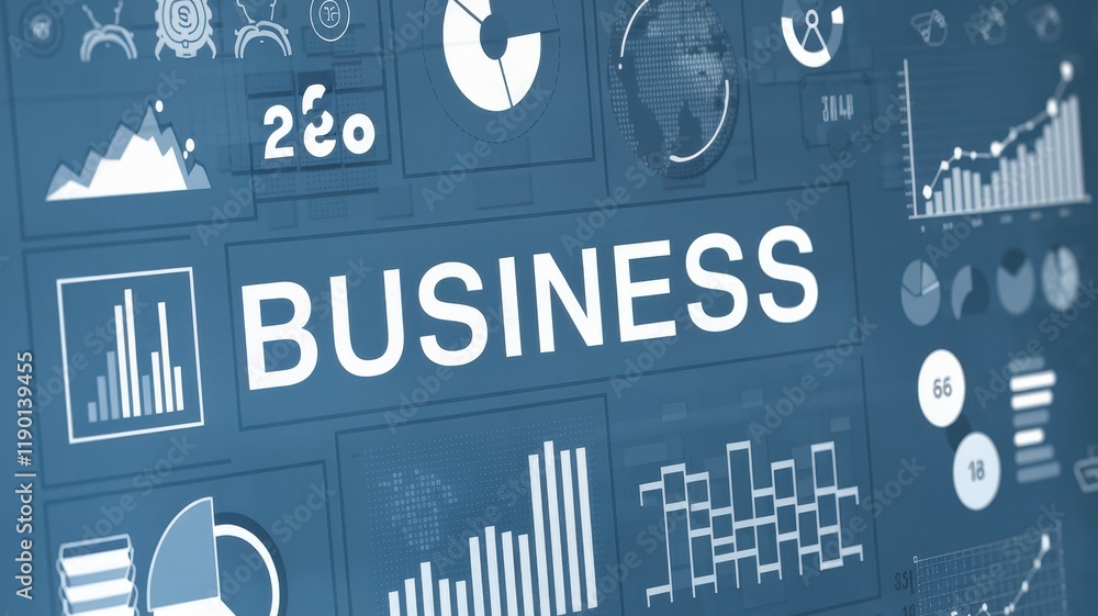 Poster business data analytics dashboard displays charts graphs