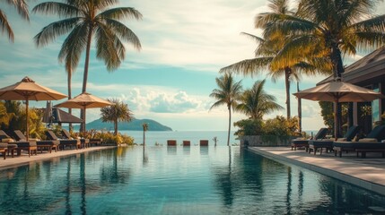 Fototapeta premium Luxury Tropical Resort Pool with Ocean View