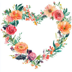 heart shaped wreath adorned with vibrant flowers, perfect for Valentine Day