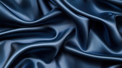 Obraz premium A dynamic abstract background of navy blue silk satin, with wavy folds reflecting soft light lines, creating a glowing, elegant atmosphere with room for graphic elements.