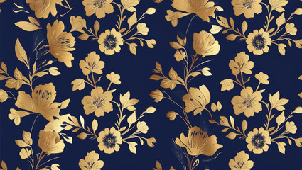 Obraz premium Luxury Gold and Navy Blue Floral Abstract Pattern