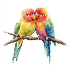 pair of lovebirds on branch, showcasing vibrant colors and affection. Perfect for Valentine Day