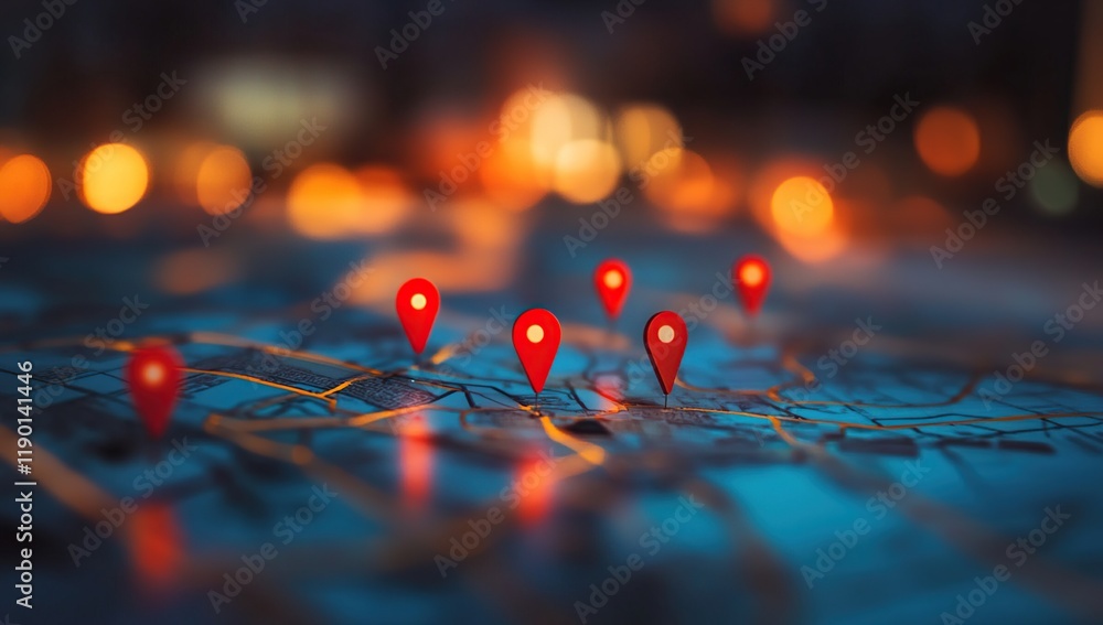 Poster exploring locations: navigating maps with pinpoint accuracy for efficient route planning and destina