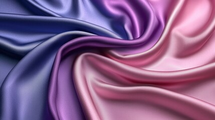 Obraz premium A luxurious dark blue, purple, and pink silk satin fabric with an elegant, smooth gradient transitioning between colors, creating a silky, abstract background for design.