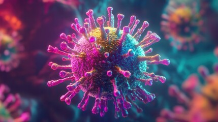 Microscopic View of a Coronavirus Particle Detailed 3D Render of Virus Structure and Surface Spikes