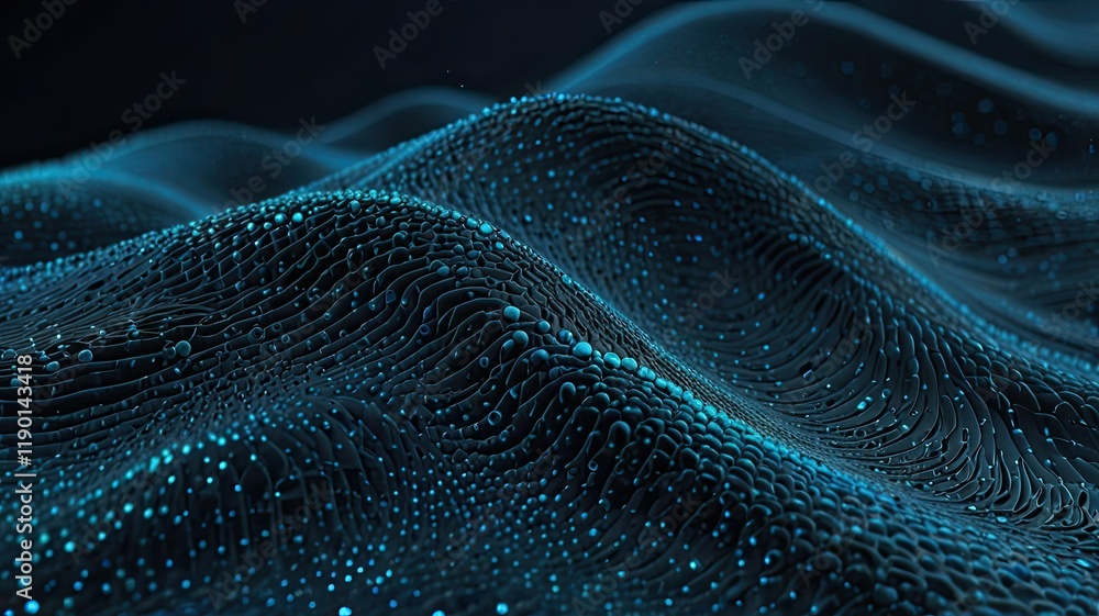 Poster a mesmerizing digital composition showcases flowing lines with glowing particles resembling an abstr