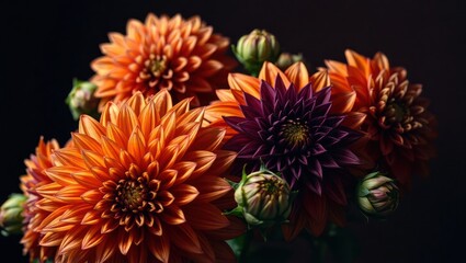 A vibrant bouquet of red, yellow, and white flowers, including chrysanthemums and daisies, blooms in the garden