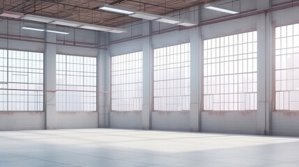 Contemporary Office Space, minimalist design, expansive blank white wall, large windows allowing natural light, versatile backdrop for creative projects and presentations