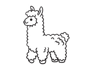 cute cartoon alpaca funny animal doodle hand drawn icon. Outline drawing cute cartoon alpaca line clipart symbol