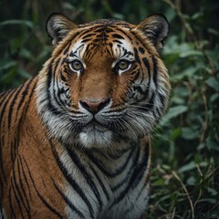 Fototapeta premium A close-up image of an endangered tiger in the wild, highlighting the importance of conservation efforts to protect the species.