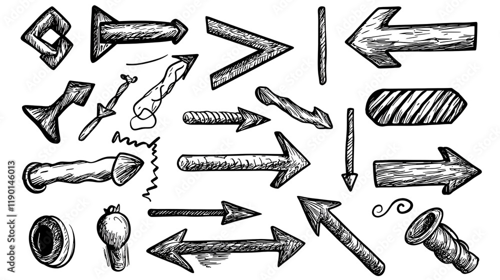 Poster doodle arrows and direction pointers, a vibrant collection of whimsical arrows guiding the viewer's 