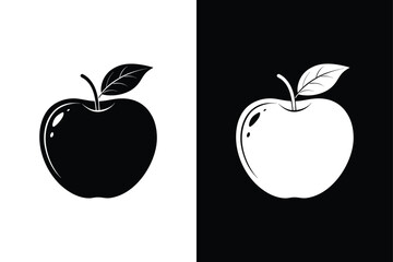 Apple Silhouette Vector with Leaf. Clean Line Illustration for Food & Health Projects