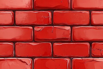 Fototapeta premium Red Brick Wall Texture: Close-up View of Shiny, Cracked Bricks forming a Seamless Pattern, Ideal for Backgrounds and Designs.